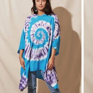 Sivana Tie Dye Spiral Hooded Poncho Cover Up Sweater